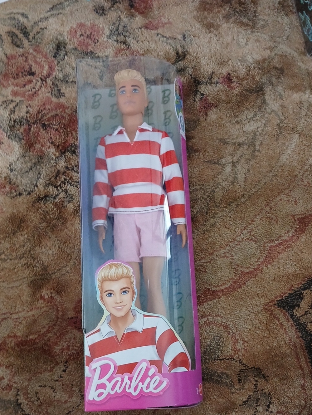 Barbie Blonde Ken Doll in Red & White Striped Shirt with Pink Shorts